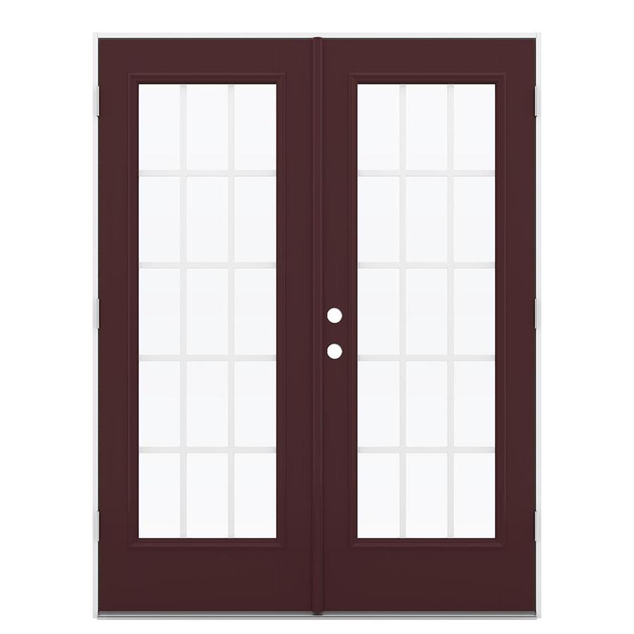 ReliaBilt 59.5 in 15 Lite Grilles Between the Glass Currant Fiberglass French Outswing Patio Door