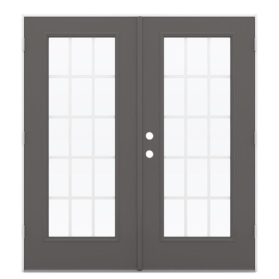 JELD-WEN 72-in x 80-in Grilles Between The Glass Timber Gray Steel Left-Hand Outswing Double Door French Patio Door | LOWOLJW206000189