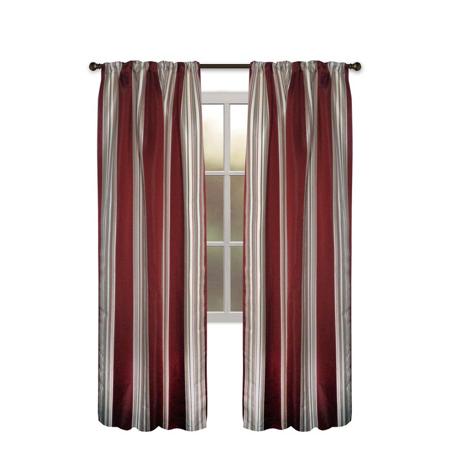 allen + roth Northfield 63 in L Striped Crimson Thermal Rod Pocket Curtain Panel