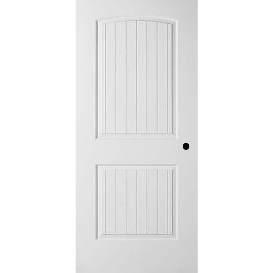 American Building Supply 24-in x 80-in Primed 2-Panel Round Top Plank Hollow Core Primed Molded Composite Left Hand Inswing Single Prehung Interior