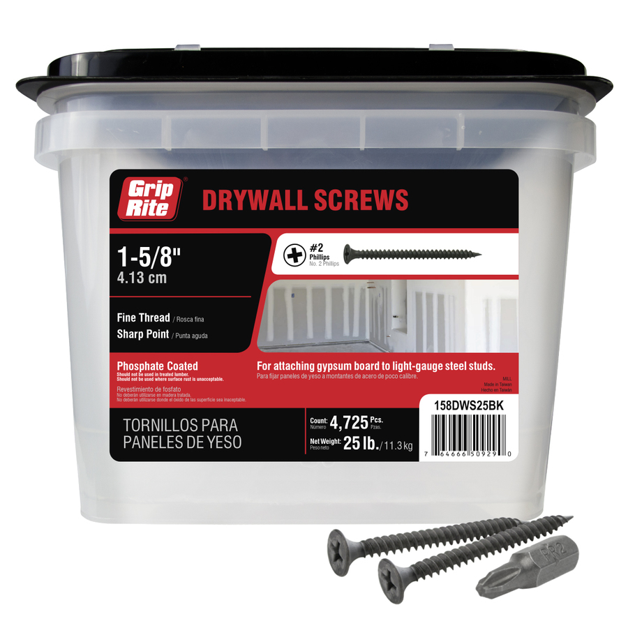 Grip Rite 25 lb #6 x 1.625 in Bugle Head Black Phosphate Drywall Screws