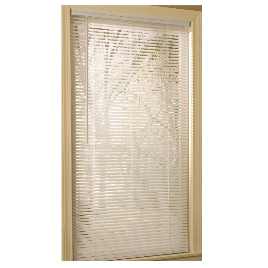 Project Source 47 in W x 64 in L White Vinyl 1 in Slat Light Filtering Mini Blinds