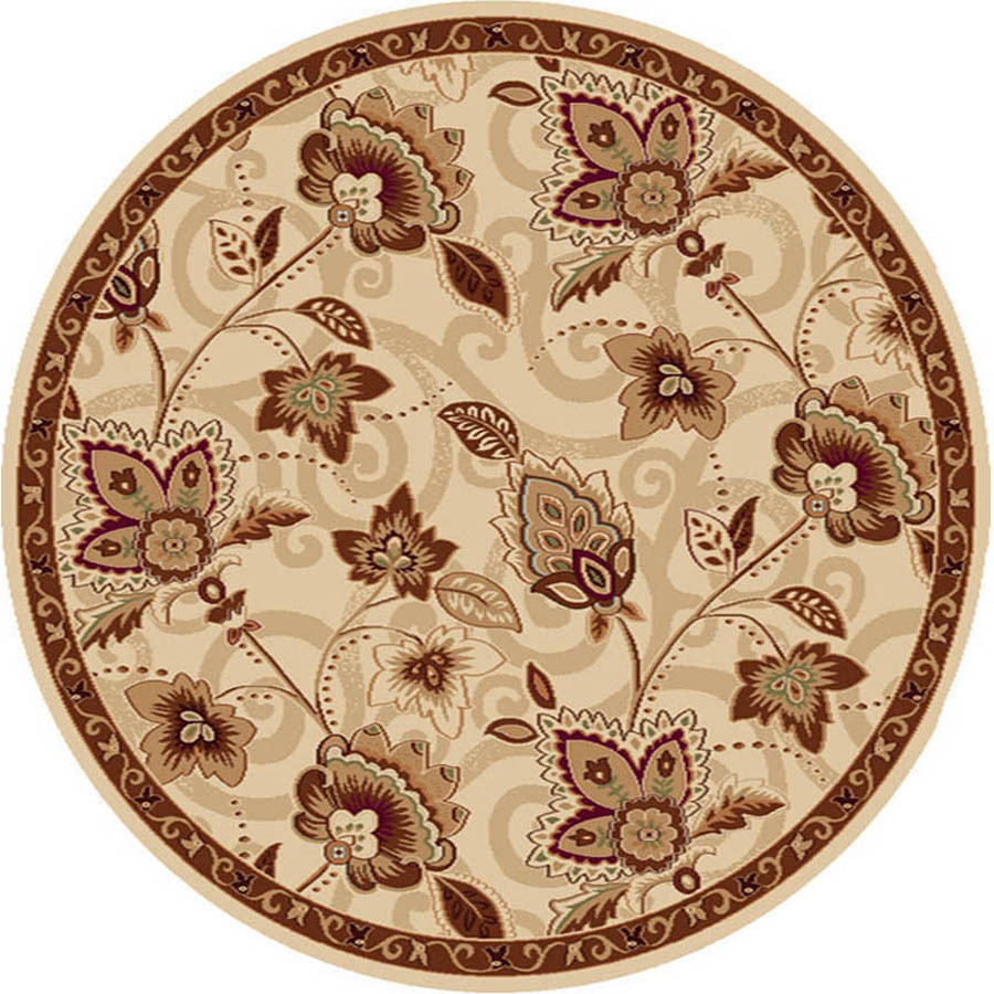 Home Dynamix Lisbon 5 ft 2 in x 5 ft 2 in Round Cream Floral Area Rug