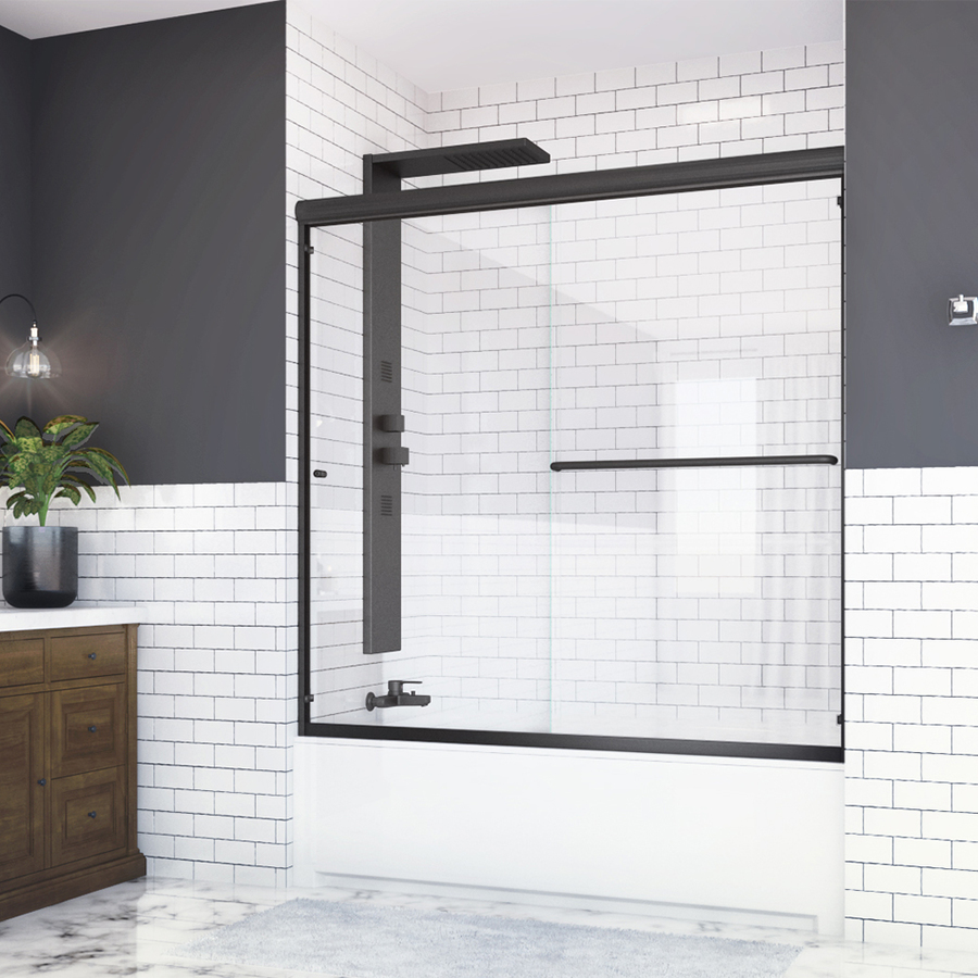 Holcam Distinctive 55.5-in H x 55-in to 58-in W Frameless Sliding Matte Black Shower Door (Clear Glass) Marble | DTEMBLCLR5855HS