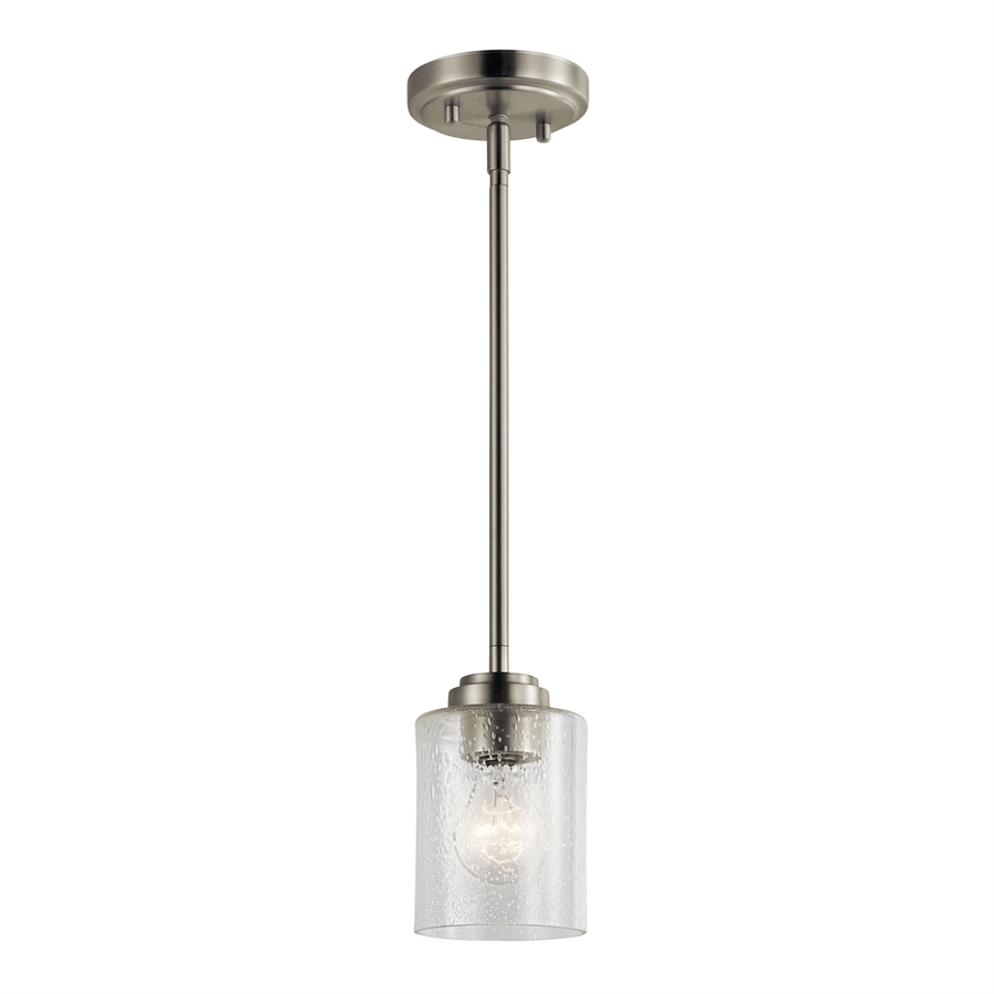 Kichler Winslow Brushed Nickel Modern/Contemporary Seeded Glass Cylinder Mini Pendant Light | 44032NI