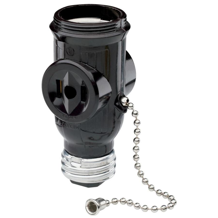 Pass & Seymour/Legrand 660 Watt 125 Volt Single to Twin Black Lampholder with Pull Chain