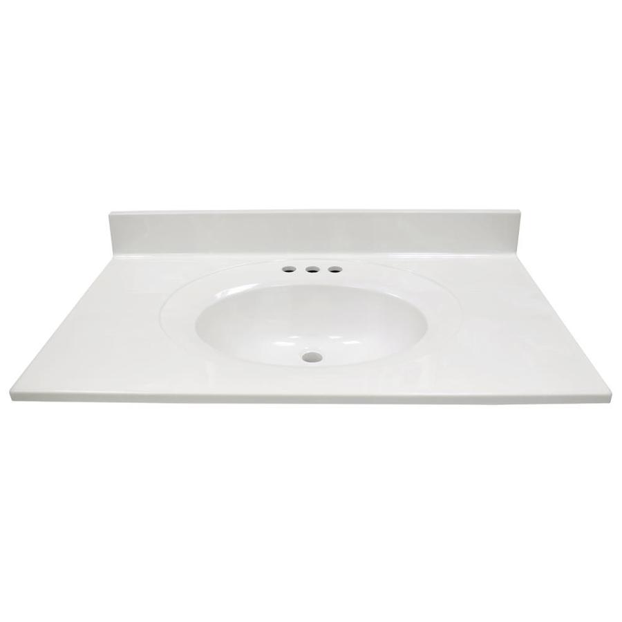 US Marble Recessed Oval Standard 37 in W x 22 in D White On White Cultured Marble Integral Single Sink Bathroom Vanity Top