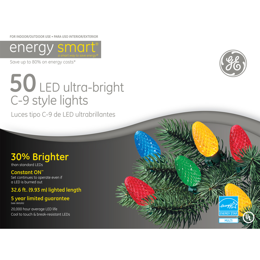 GE 50 Count LED C9 Multicolor Christmas String Lights ENERGY STAR