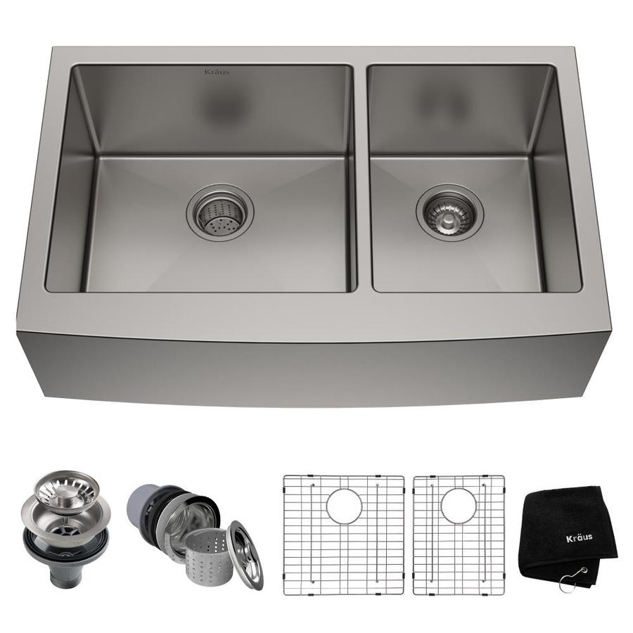 Kraus Handmade 16 Gauge Double Basin Apron Front Stainless Steel Kitchen Sink