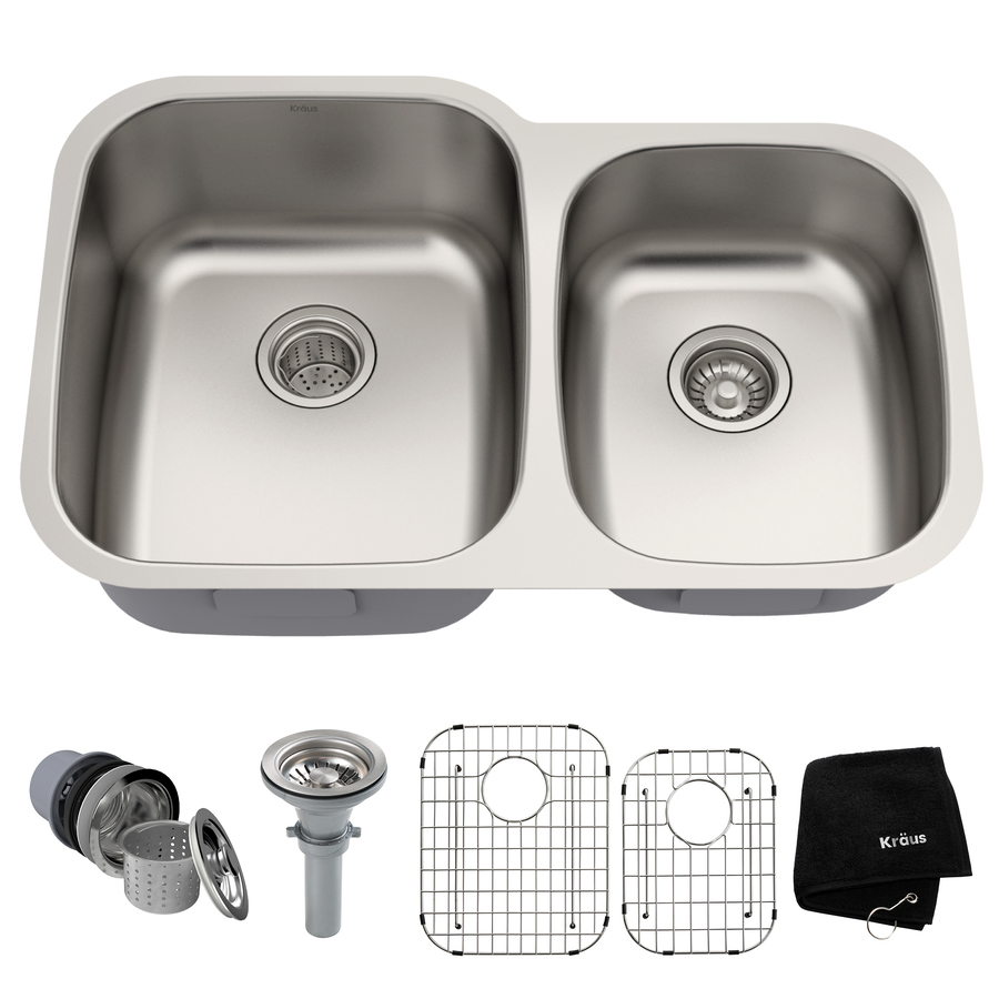 Kraus 16 Gauge Double Basin Undermount Stainless Steel Kitchen Sink