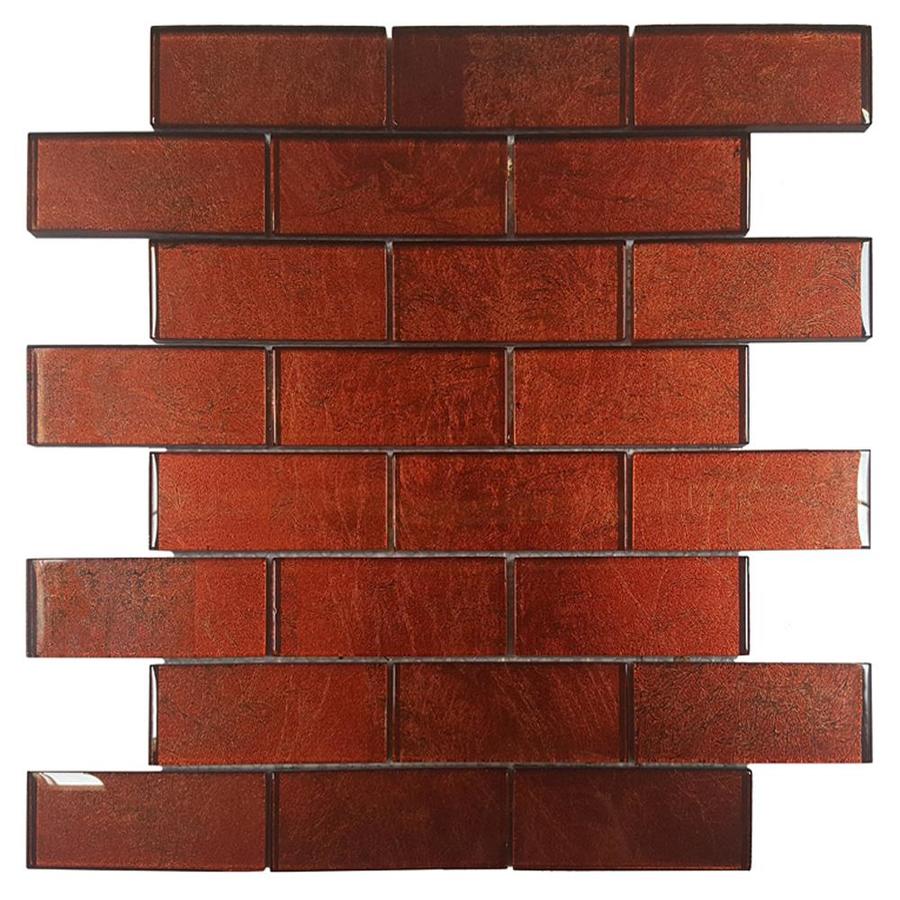 Solistone 10 Pack 12 in x 12 in Folia Red Glass Mosaic Subway Wall Tile