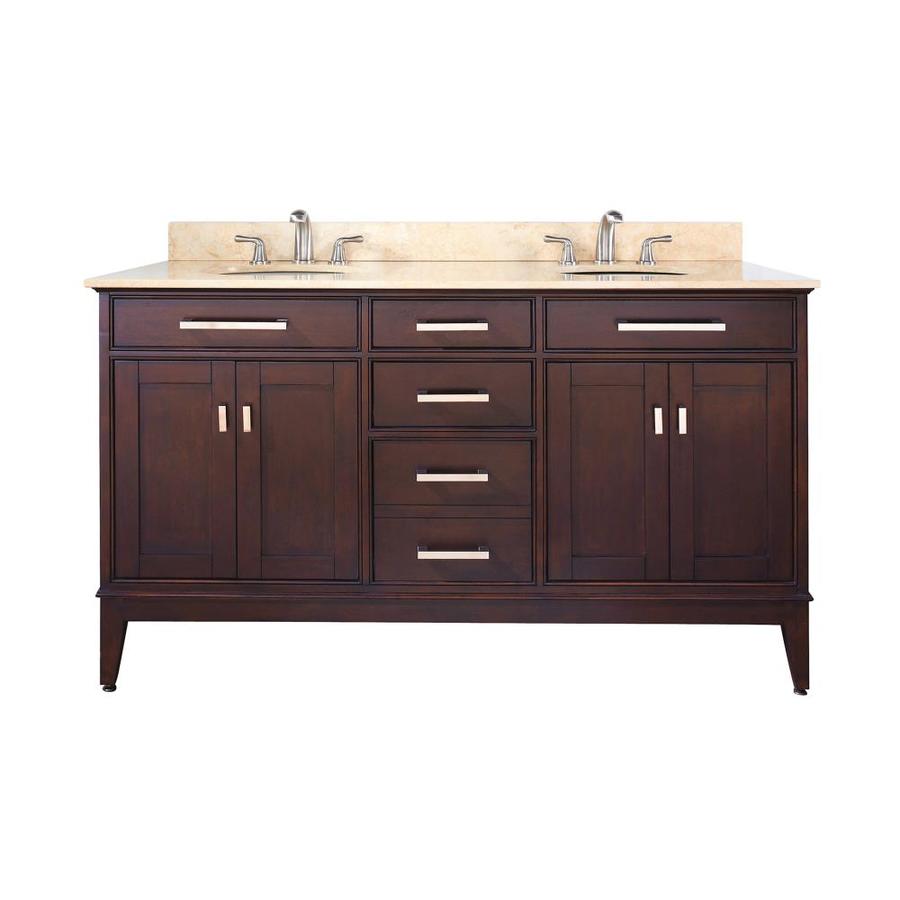 Avanity Madison 61 in x 22 in Light Espresso Undermount Double Sink Bathroom Vanity with Natural Marble Top