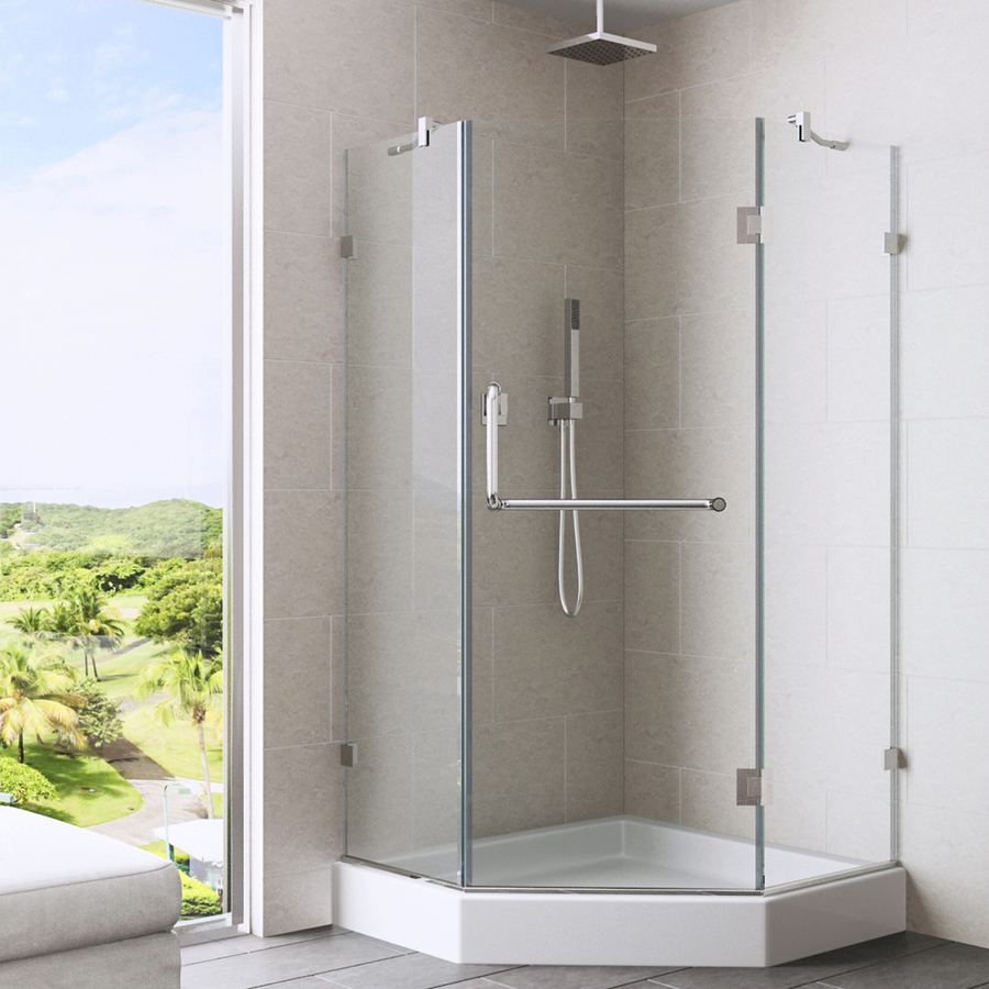 VIGO Frameless Showers 78.75 in H x 38.125 in W x 38.125 in L Brushed Nickel Neo Angle 3 Piece Corner Shower Kit