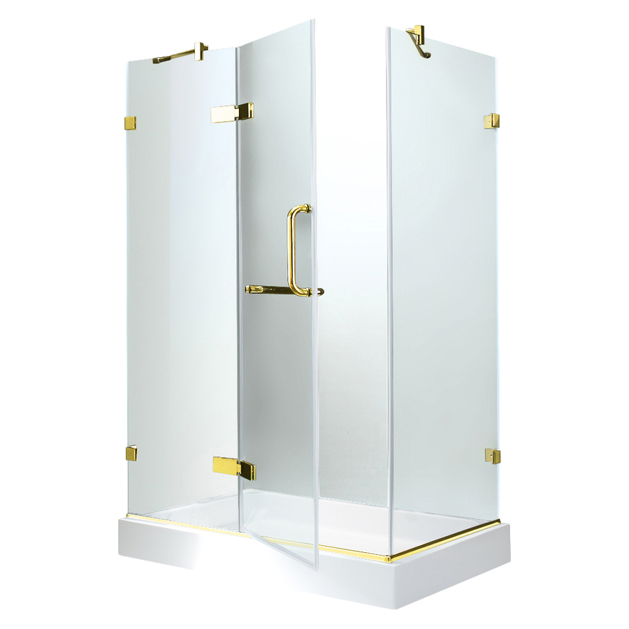 VIGO 79 1/4 in H x 38 1/4 in W x 30 1/4 in L Frameless Showers Polished Brass Square 3 Piece Corner Shower Kit