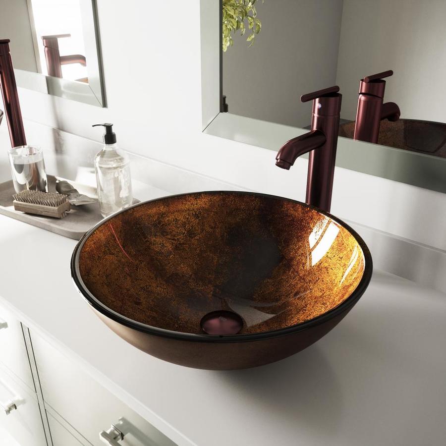 VIGO 6 in D Bronze Glass Round Vessel Sink Faucet Included