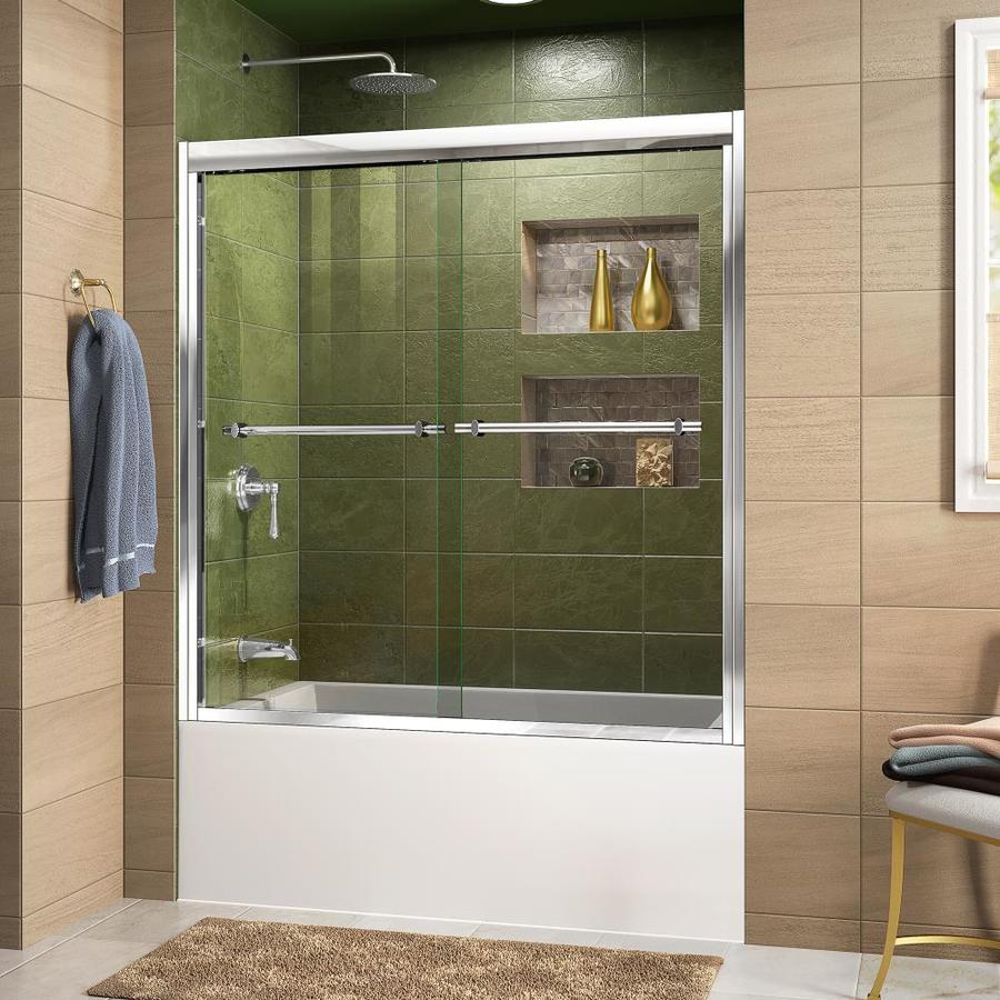 DreamLine Duet 59 in W x 58 in H Matte Chrome Frameless Bathtub Door