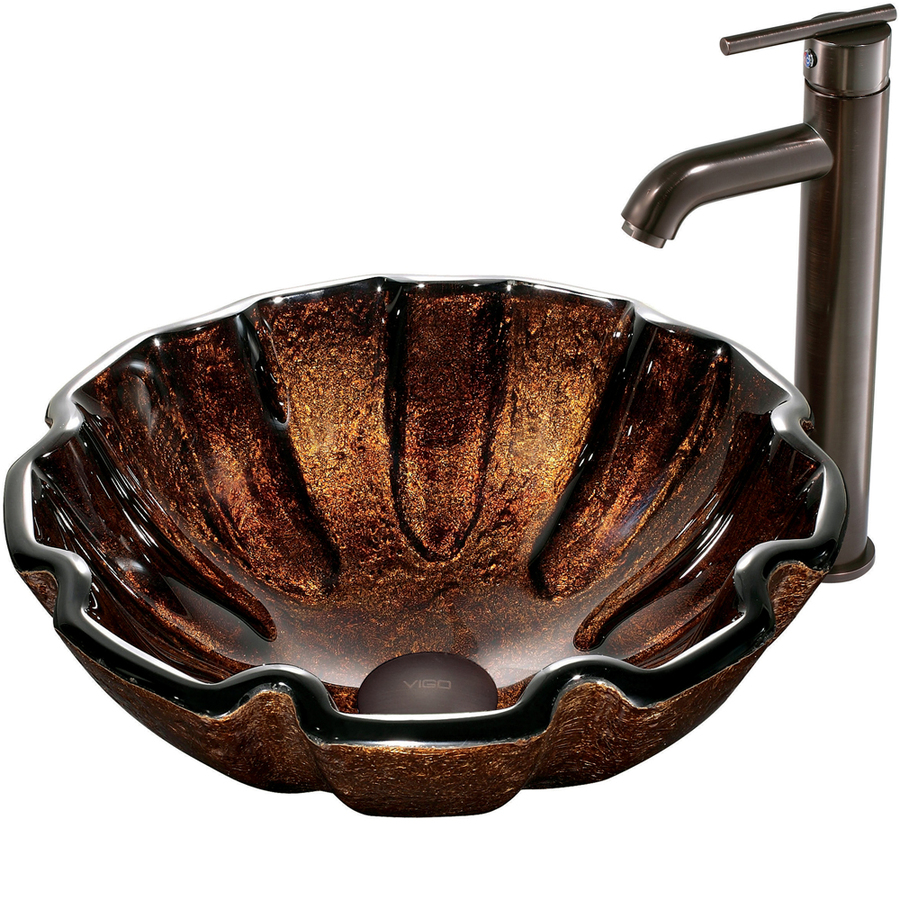 VIGO Multicolor Glass Vessel Bathroom Sink with Faucet (Drain Included)