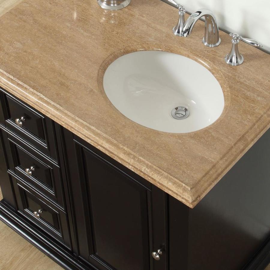 Silkroad Exclusive 56 In Dark Espresso Undermount Single Sink Bathroom Vanity With Travertine Top In The Bathroom Vanities With Tops Department At Lowes Com