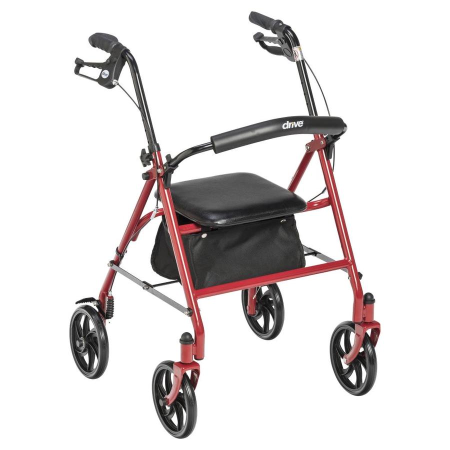 Drive Medical Four Wheel Rollator Rolling Walker with Fold Up Removable Back Support, Red | 10257RD-1