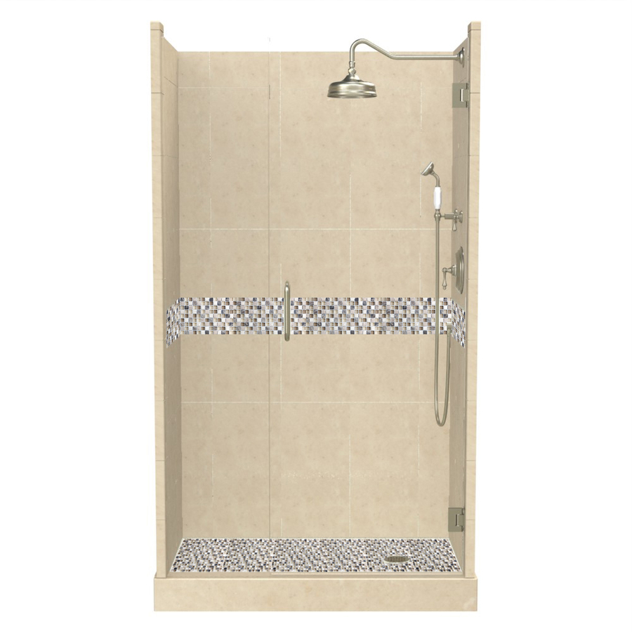American Bath Factory Java Medium with Accent Fiberglass and Plastic Composite Wall and Floor Alcove Shower Kit (Actual 86 in x 32 in x 60 in)
