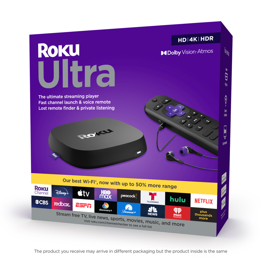Roku Ultra (2020) 4K/Dolby Vision Streaming Media Player with Voice Remote, TV Controls, and Premium HDMI Cable- Black | 4800R