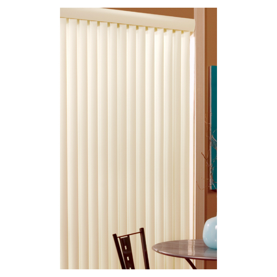 Basic Blindz 84 in L Alabaster Vinyl 3.5 in Slat Room Darkening Cordless Vertical Blinds