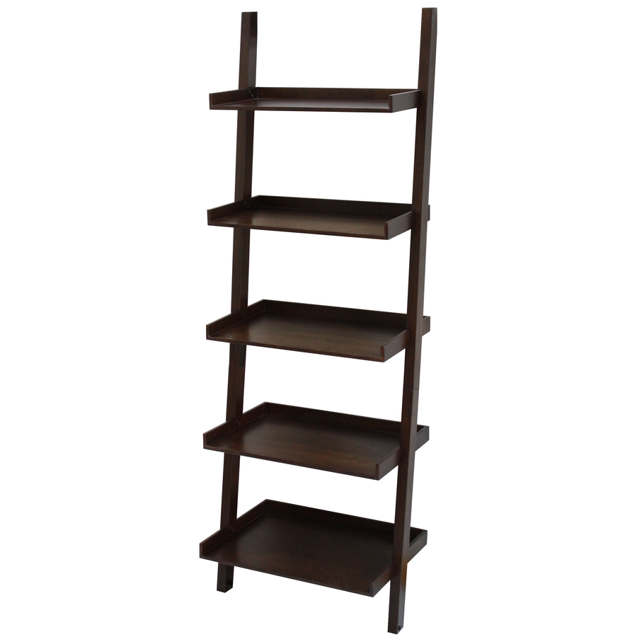 allen + roth 74.75 in H x 25.75 in W x 17.5 in D 5 Tier Wood Freestanding Ladder Shelving Unit