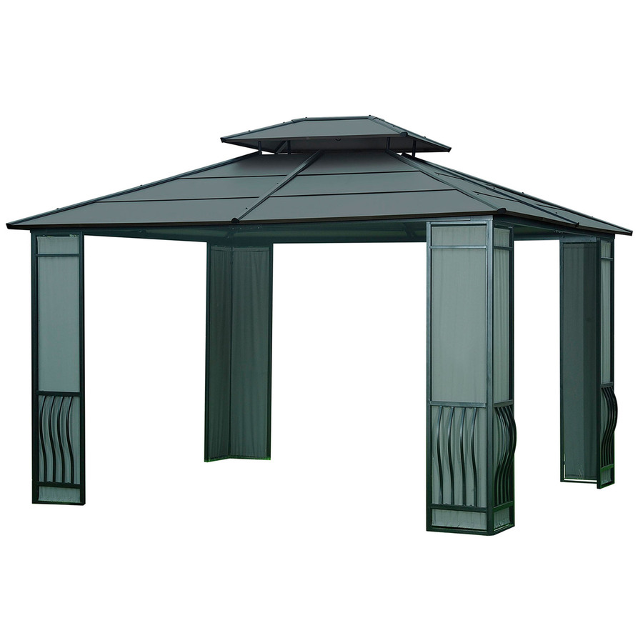 Sunjoy 120 in x 144 in x 10 ft Steel Roof Black Steel Rectangle Gazebo