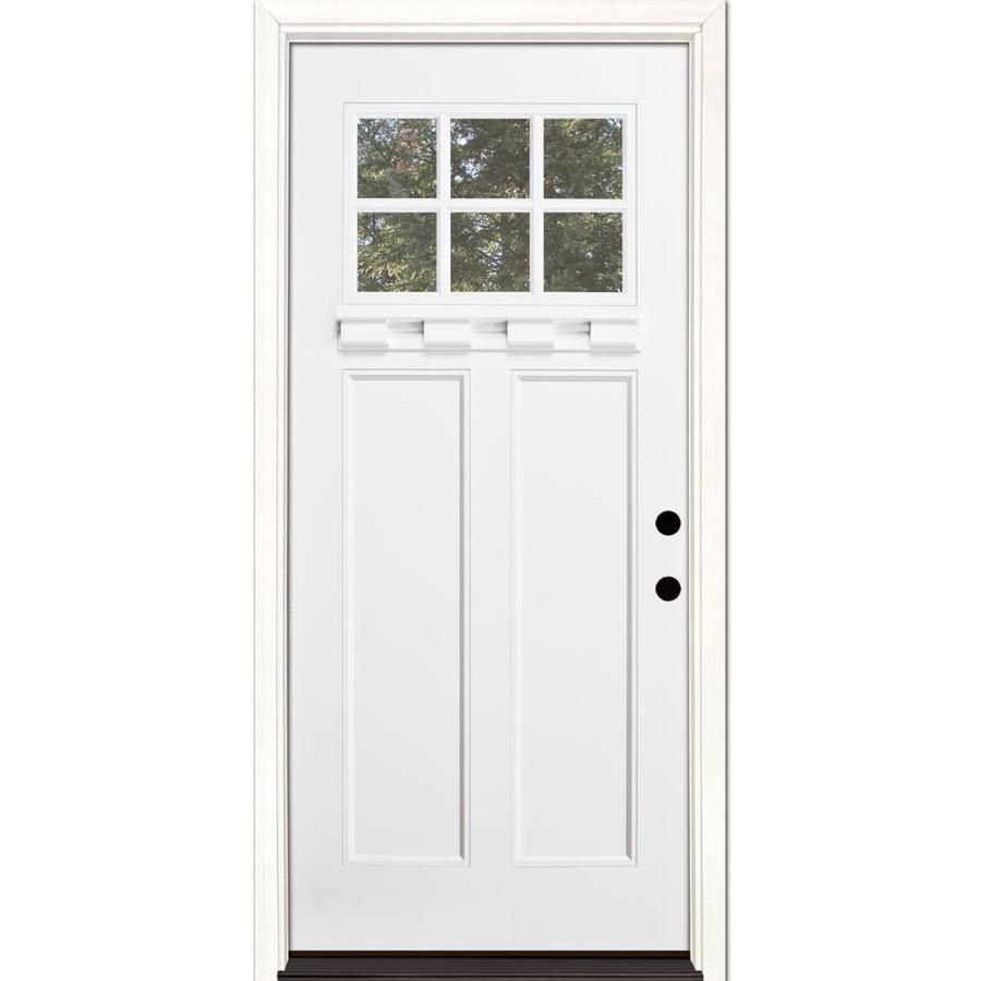 Feather River 36-in x 80-in Fiberglass Craftsman Left-Hand Inswing Painted Pure White Painted Prehung Single Front Door with Brickmould | FLFF3AT0
