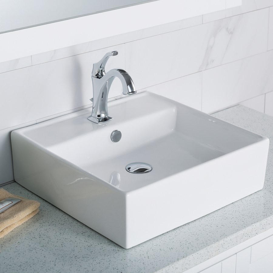 Kraus Ceramic White Drop In Square Bathroom Sink with Overflow