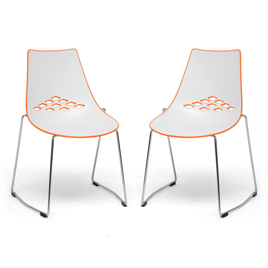 Baxton Studio Set of 2 White and Orange Stackable Side Chairs