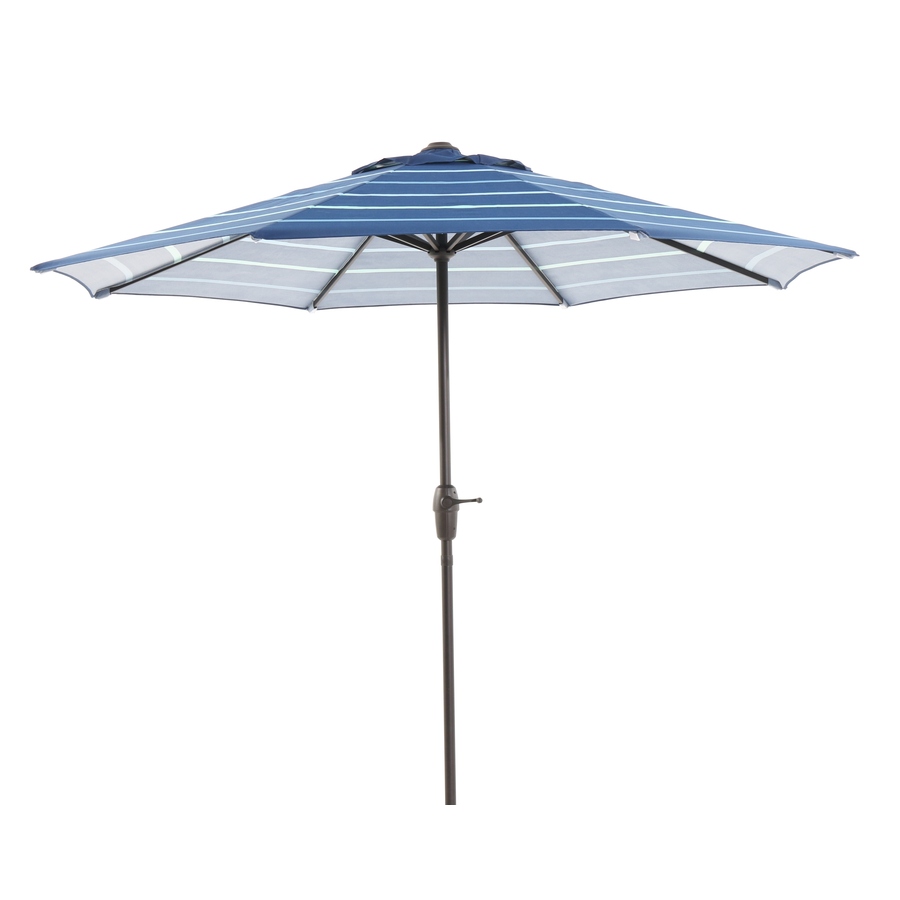 Garden Treasures Blue Stripe Market Patio Umbrella (Common 9 ft W x 9 ft L; Actual 9 ft W x 9 ft L)
