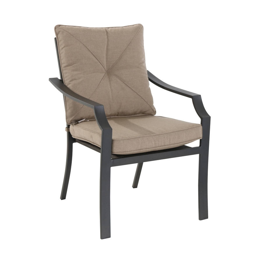 garden treasures pelham bay stackable steel dining chair with tan sling seat