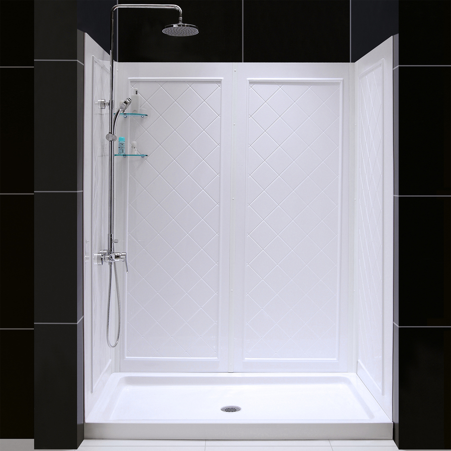 DreamLine Shower Base and Back Walls 76.75 in H x 60 in W x 32 in L White Acrylic Wall 5 Piece Alcove Shower Kit