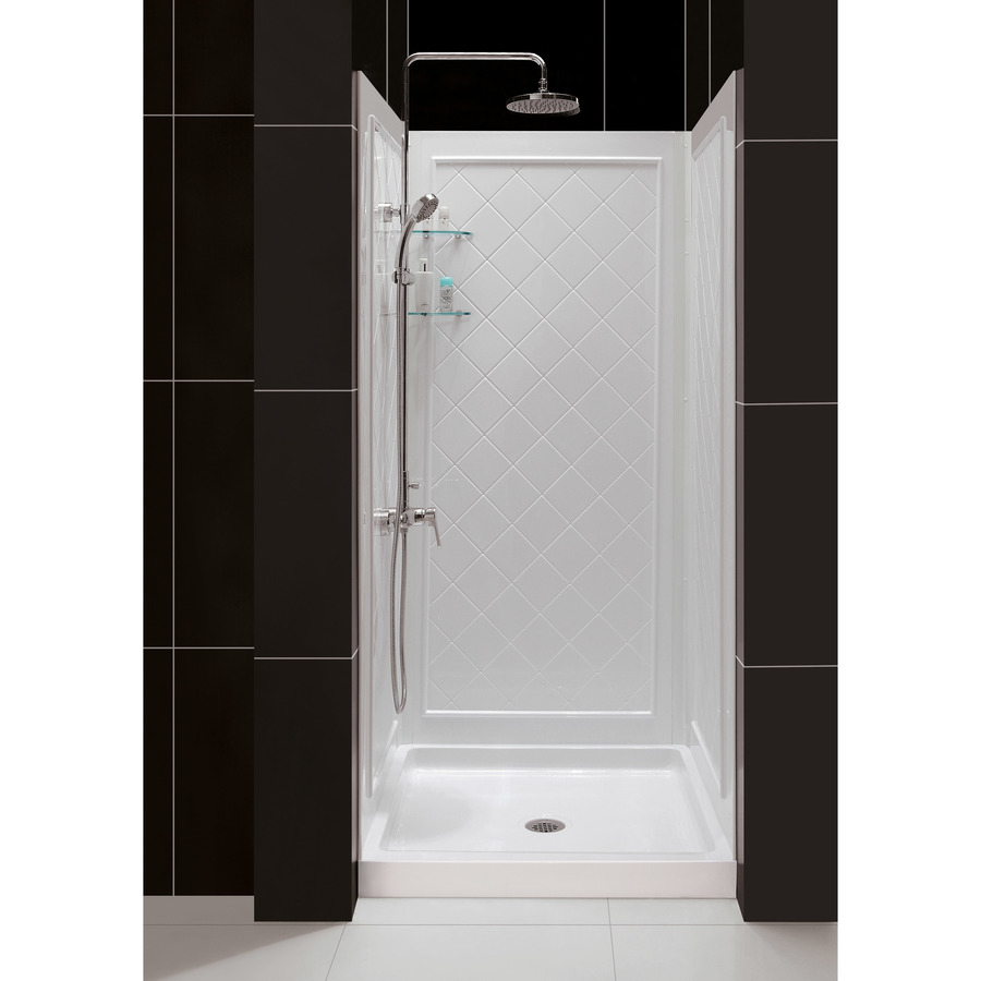 DreamLine Shower Base and Back Walls 76.75 in H x 32 in W x 32 in L White Acrylic Wall 4 Piece Alcove Shower Kit