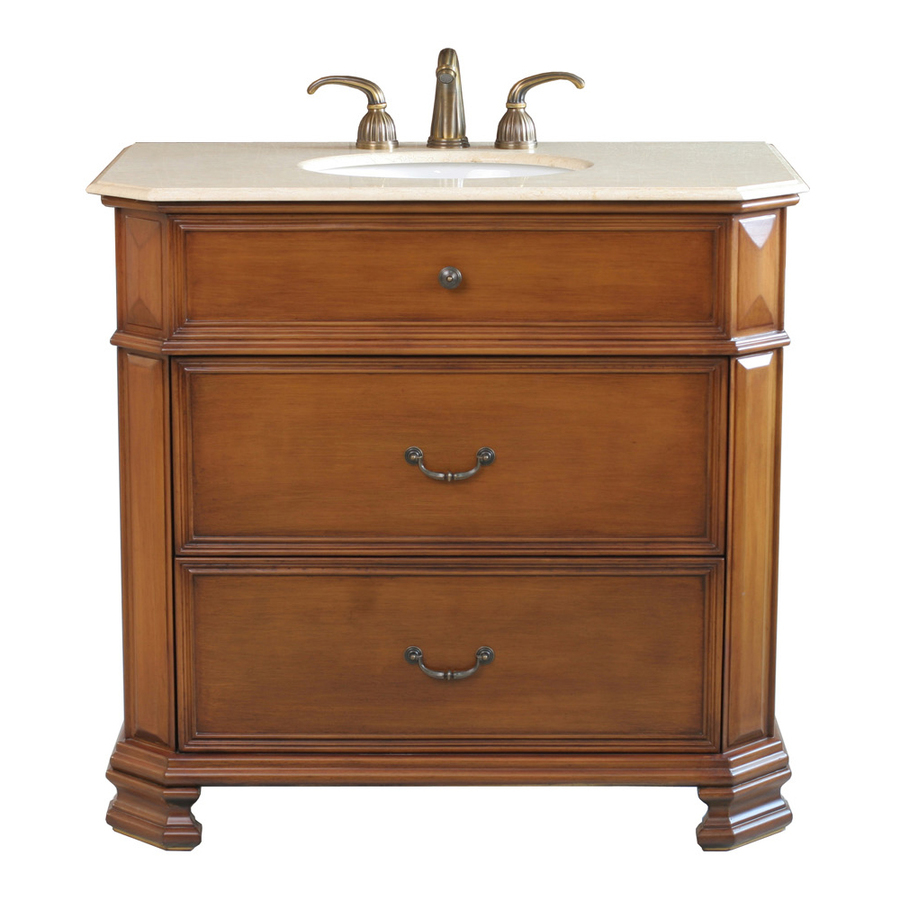 Bellaterra Home 38 in x 22 in Light Walnut Undermount Single Sink Bathroom Vanity with Natural Marble Top