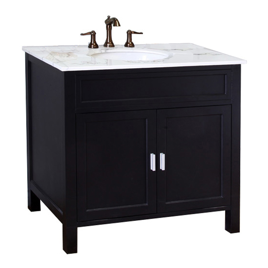 Bellaterra Home 36 in x 22 in Ebony Undermount Single Sink Bathroom Vanity with Natural Marble Top