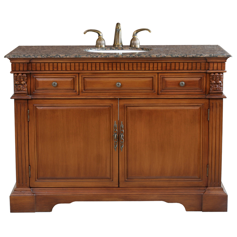 Bellaterra Home 50 in x 22 in Light Walnut Undermount Single Sink Bathroom Vanity with Natural Marble Top