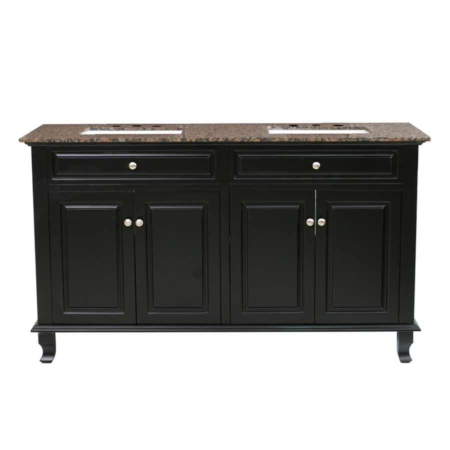 Bellaterra Home 62 in x 22 in Ebony Undermount Double Sink Bathroom Vanity with Natural Marble Top