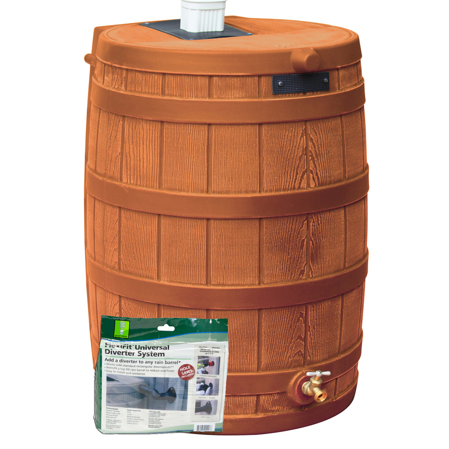 Rain Wizard 50 Gallon Terra Cotta Plastic Rain Barrel with Diverter and Spigot