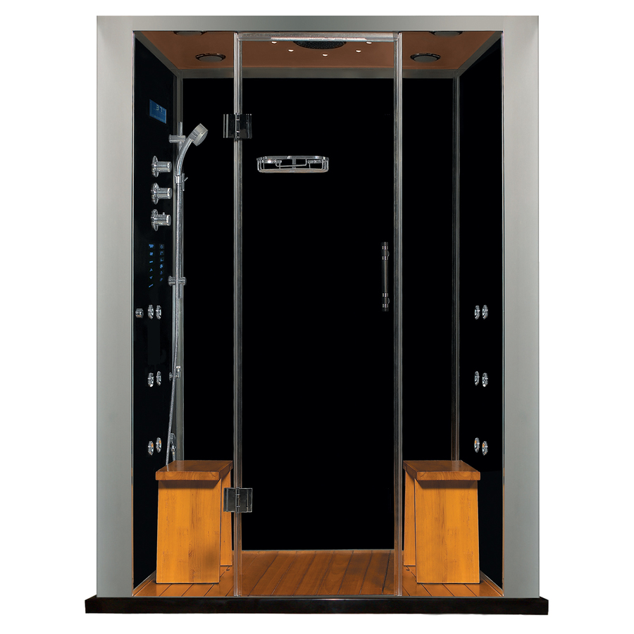Northeastern Bath Royal Care 86 in H x 33 in W x 61 in L Black Tempered Glass Wall Stone Composite Floor Alcove Shower Kit