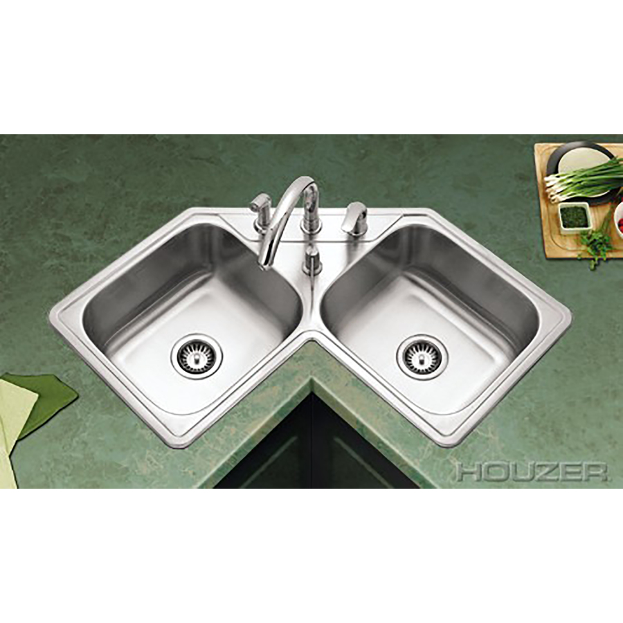HOUZER Legend 20 Gauge Double Basin Drop In Stainless Steel Kitchen Sink