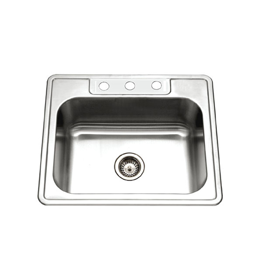 HOUZER Glowtone 22 in x 25 in Lustrous Satin Single Basin Stainless Steel Drop In 3 Hole Residential Kitchen Sink
