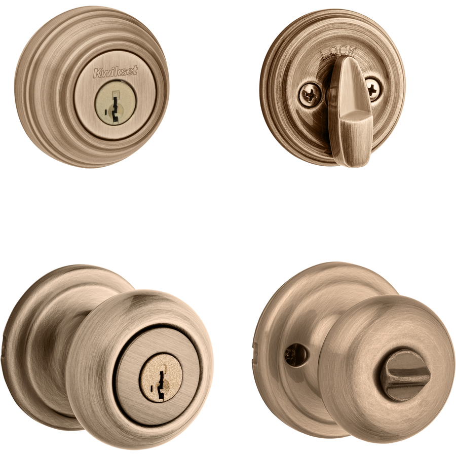 Kwikset Signature Juno Smartkey Antique Brass Round Residential Keyed Entry Door Knob