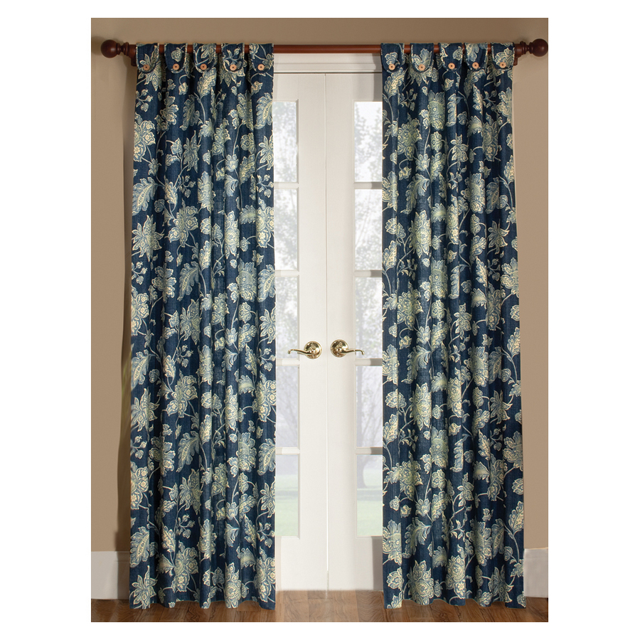 Waverly Everard 84 in L Floral Indigo Tab Top Curtain Panel