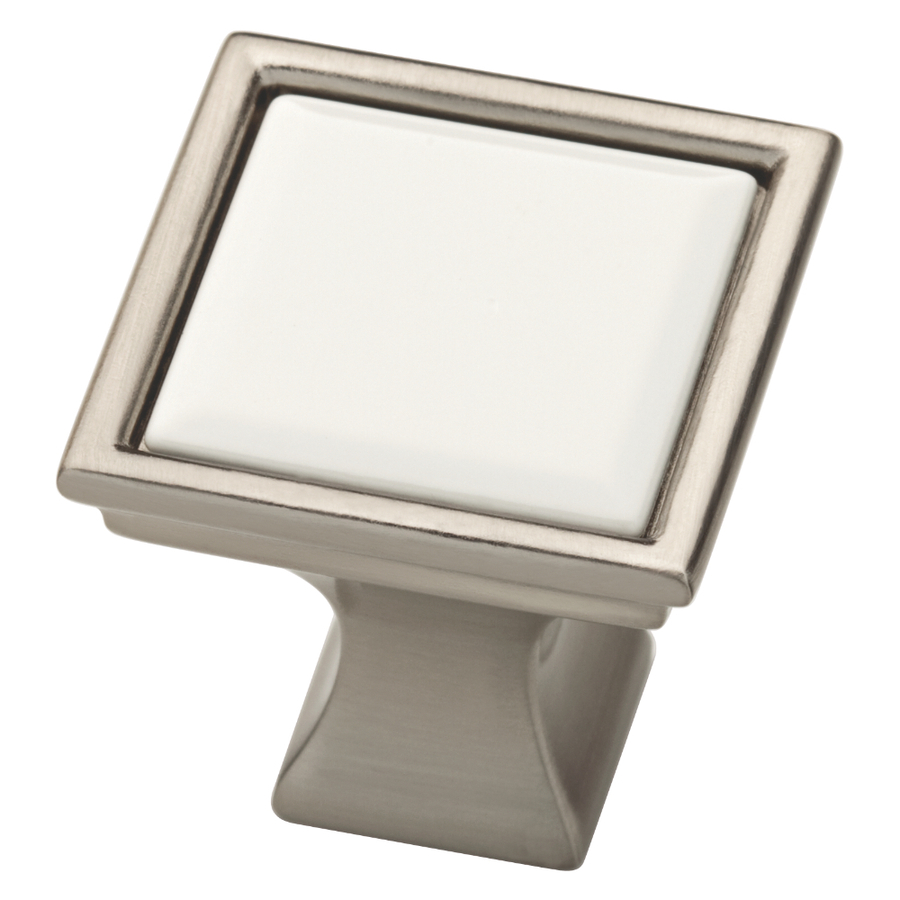 Brainerd 1 in Satin Nickel and White Square Cabinet Knob