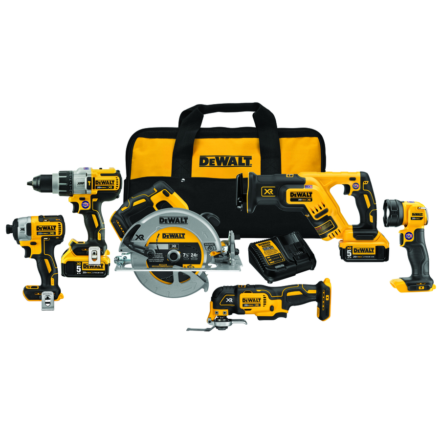 DEWALT XR 6-Tool 20V MAX LI-ION Cordless Brushless Power Tool Combo with Soft Case (Charger Included and (2) 5.0Ah Batteries Included) | DCK694P2
