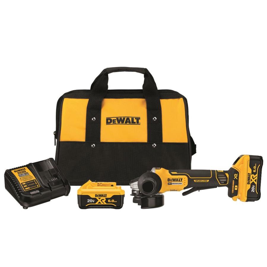 DEWALT XR 4.5-in 20-Volt Max Paddle Switch Brushless Cordless Angle Grinder (Charger Included and 2-Batteries) in Yellow | DCG413R2