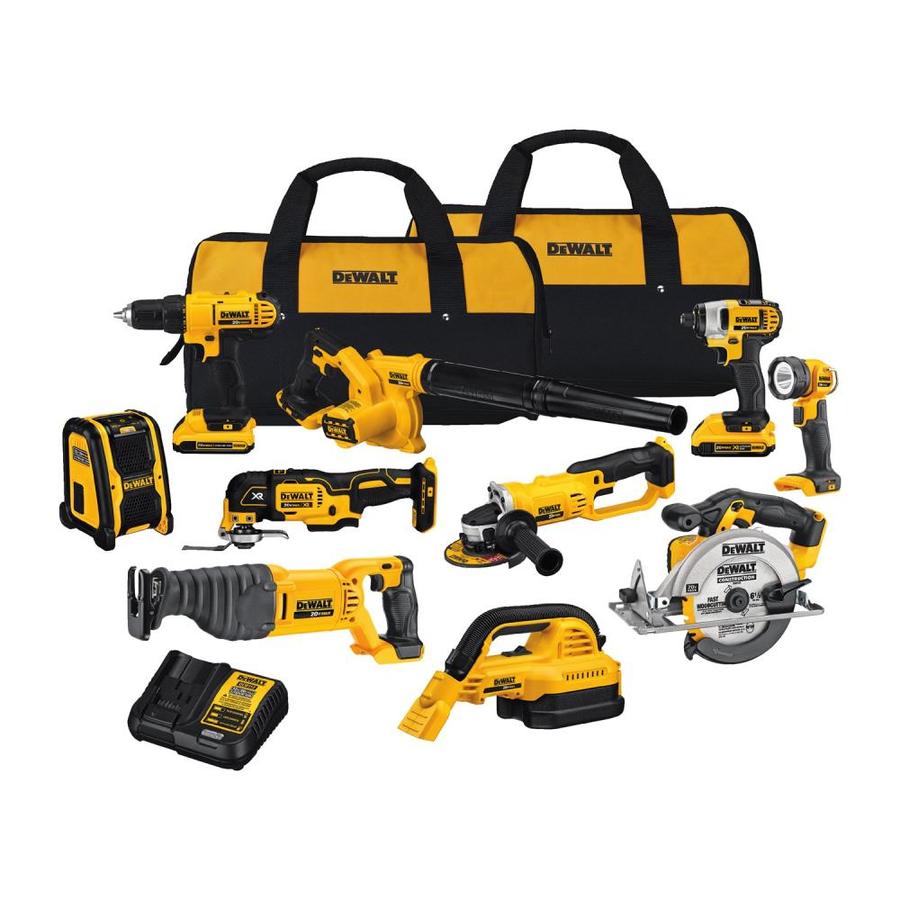 DEWALT 10-Tool 20V MAX LI-ION Cordless Power Tool Combo Kit with (2) Soft Cases (Charger included and (2) 2.0Ah Batteries Included) | DCK1020D2