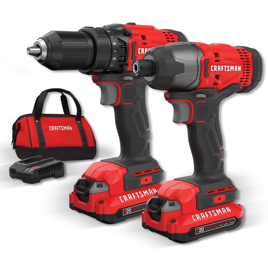 CRAFTSMAN V20 2-Tool 20-Volt Max Power Tool Combo Kit with Soft Case (Charger Included and 2-Batteries Included) | CMCK200C2